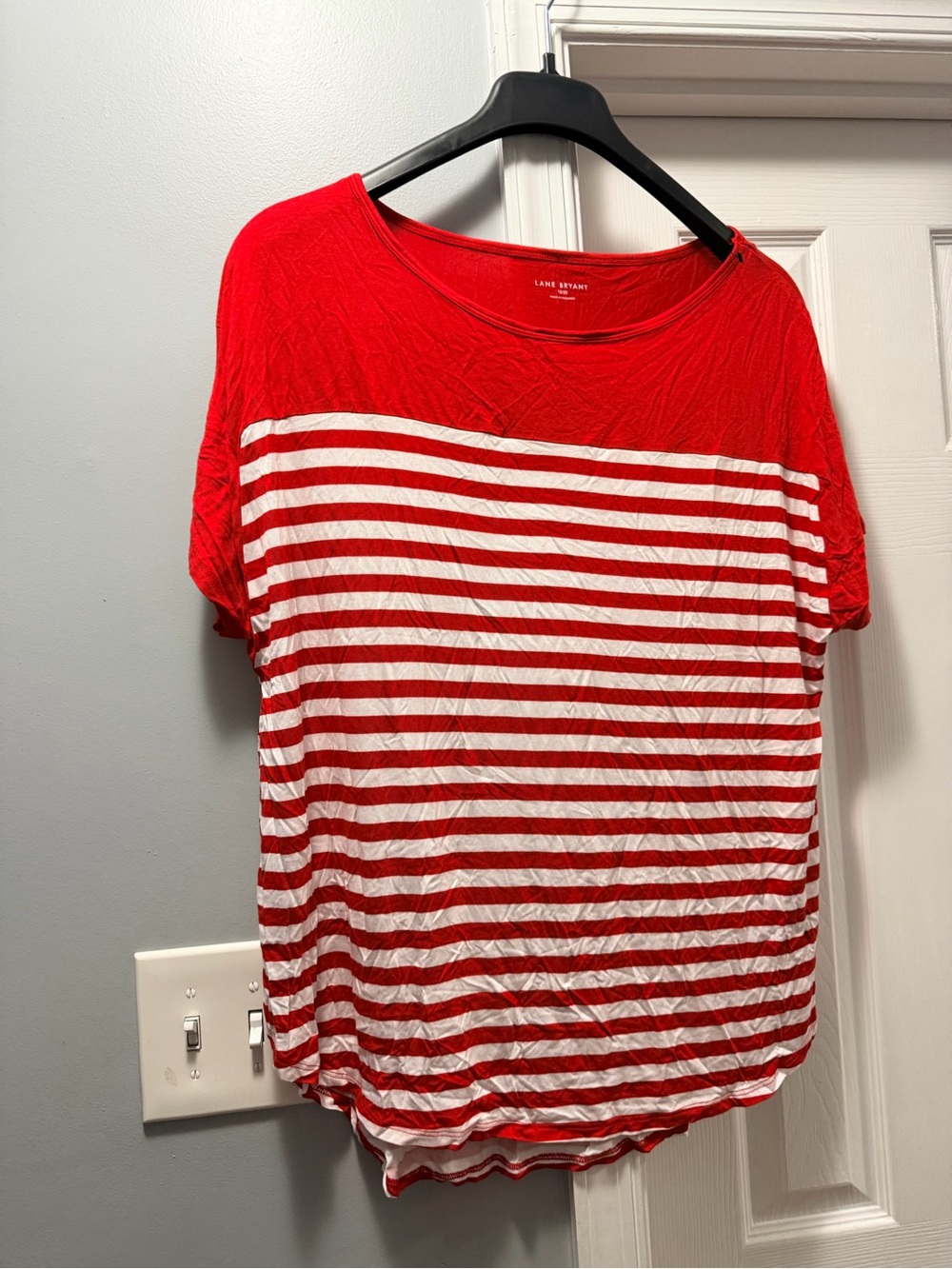 Lane Bryant Red and White Striped Short Sleeve Tee